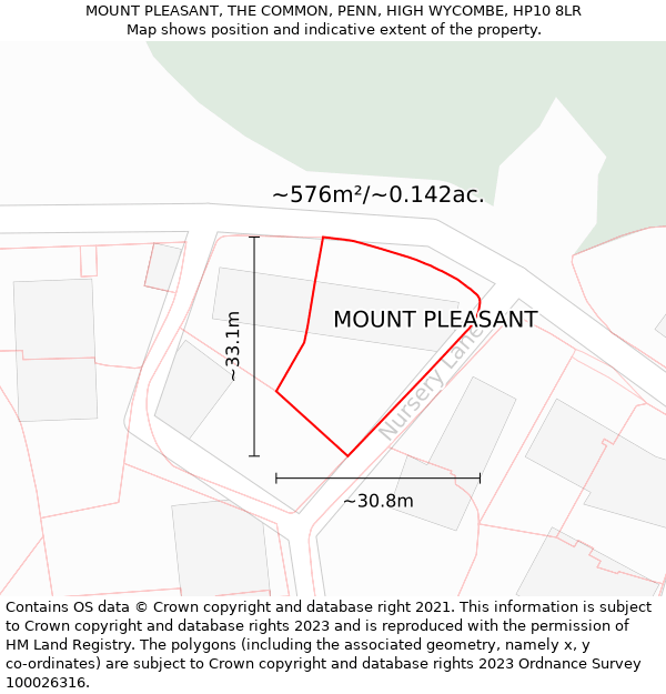 MOUNT PLEASANT, THE COMMON, PENN, HIGH WYCOMBE, HP10 8LR: Plot and title map