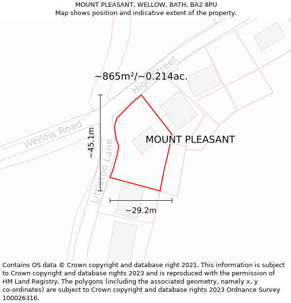MOUNT PLEASANT, WELLOW, BATH, BA2 8PU: Plot and title map