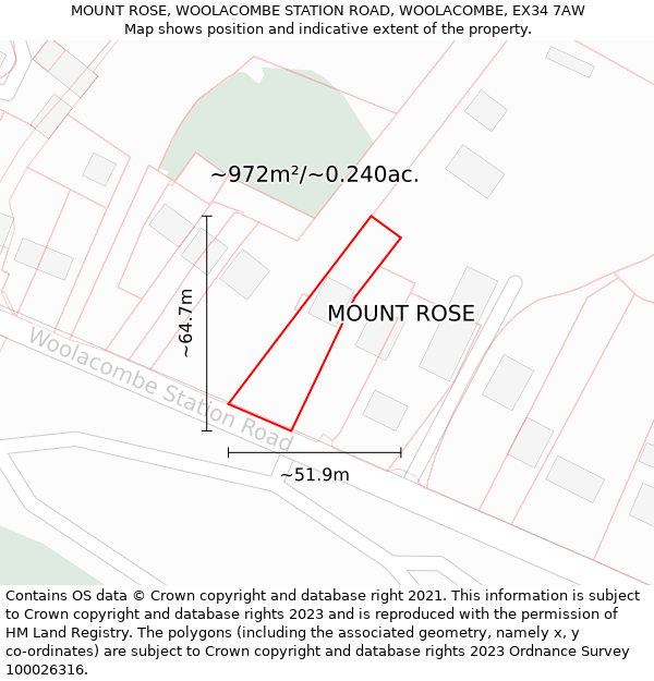 MOUNT ROSE, WOOLACOMBE STATION ROAD, WOOLACOMBE, EX34 7AW: Plot and title map