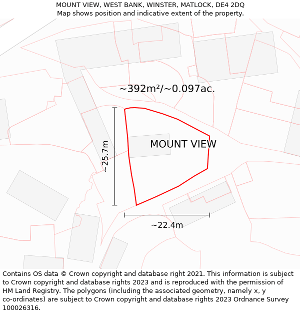 MOUNT VIEW, WEST BANK, WINSTER, MATLOCK, DE4 2DQ: Plot and title map