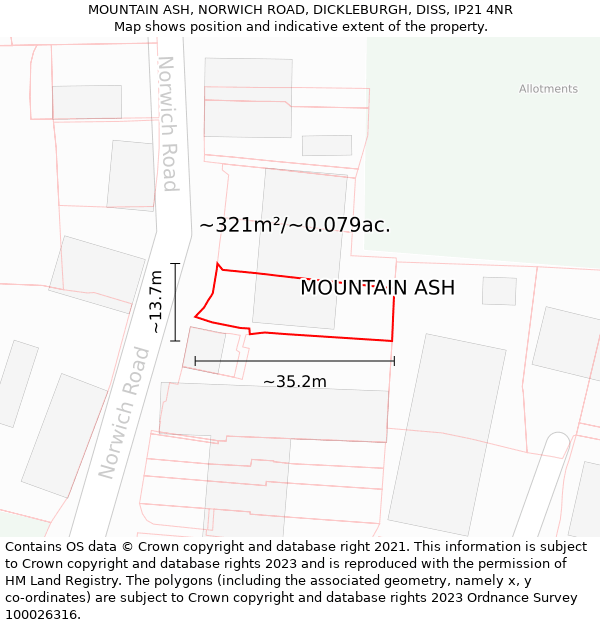 MOUNTAIN ASH, NORWICH ROAD, DICKLEBURGH, DISS, IP21 4NR: Plot and title map