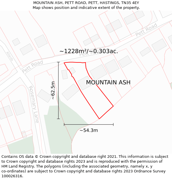 MOUNTAIN ASH, PETT ROAD, PETT, HASTINGS, TN35 4EY: Plot and title map