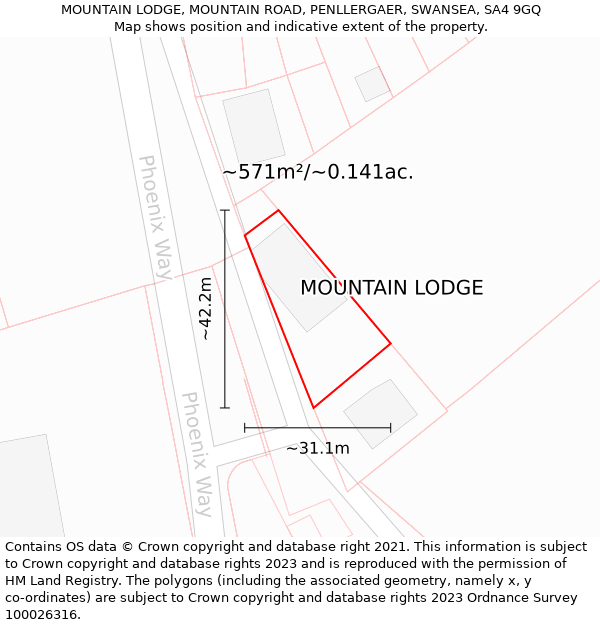 MOUNTAIN LODGE, MOUNTAIN ROAD, PENLLERGAER, SWANSEA, SA4 9GQ: Plot and title map