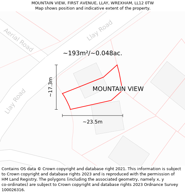 MOUNTAIN VIEW, FIRST AVENUE, LLAY, WREXHAM, LL12 0TW: Plot and title map