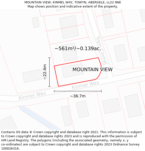 MOUNTAIN VIEW, KINMEL WAY, TOWYN, ABERGELE, LL22 9NE: Plot and title map
