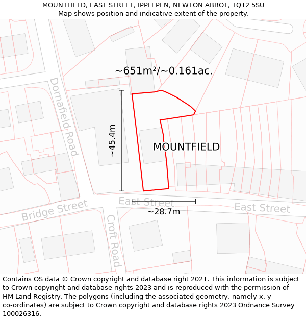 MOUNTFIELD, EAST STREET, IPPLEPEN, NEWTON ABBOT, TQ12 5SU: Plot and title map