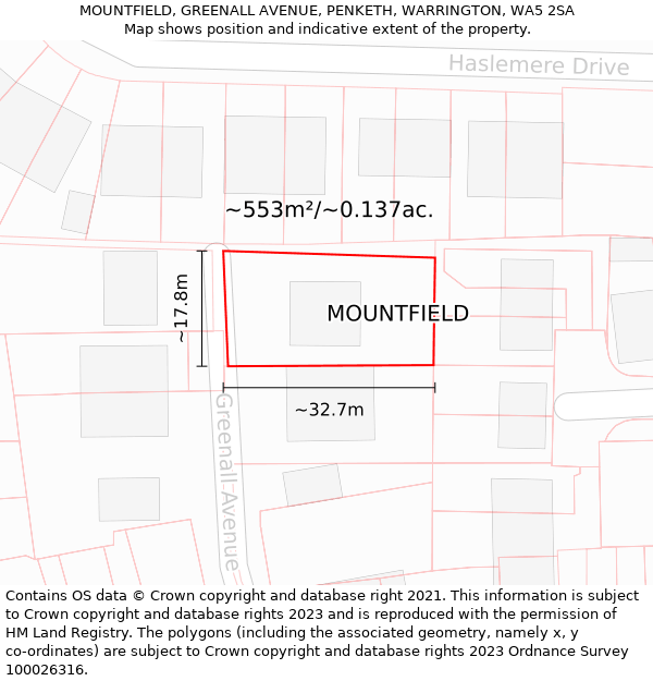 MOUNTFIELD, GREENALL AVENUE, PENKETH, WARRINGTON, WA5 2SA: Plot and title map