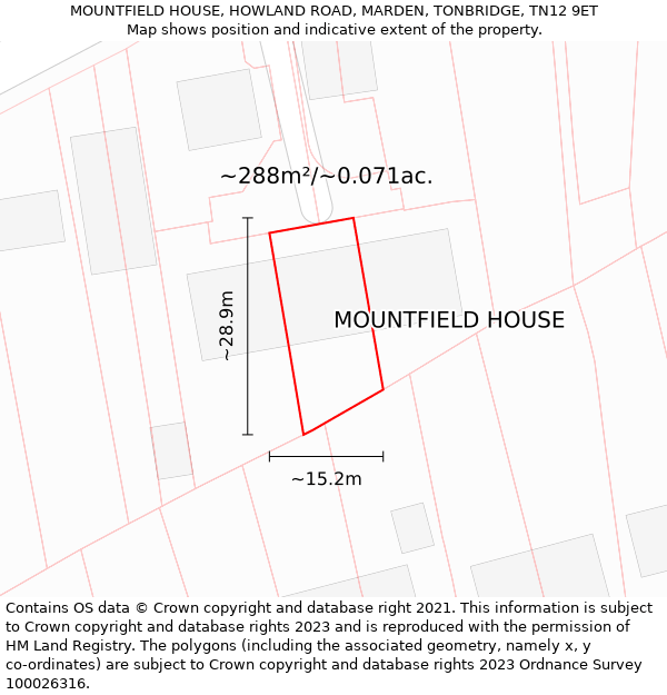 MOUNTFIELD HOUSE, HOWLAND ROAD, MARDEN, TONBRIDGE, TN12 9ET: Plot and title map