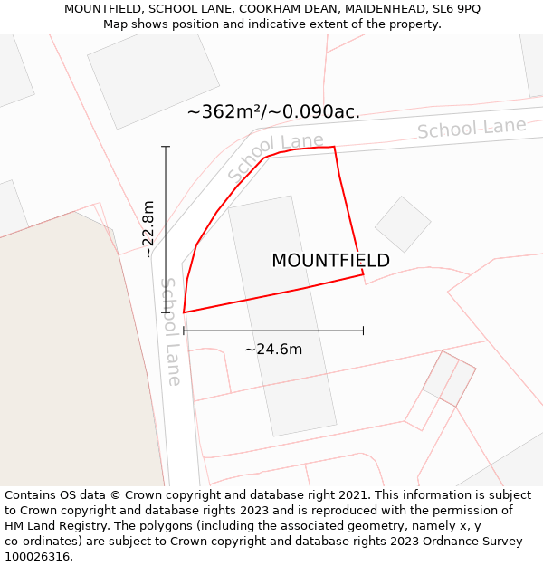 MOUNTFIELD, SCHOOL LANE, COOKHAM DEAN, MAIDENHEAD, SL6 9PQ: Plot and title map