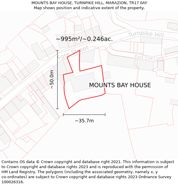 MOUNTS BAY HOUSE, TURNPIKE HILL, MARAZION, TR17 0AY: Plot and title map