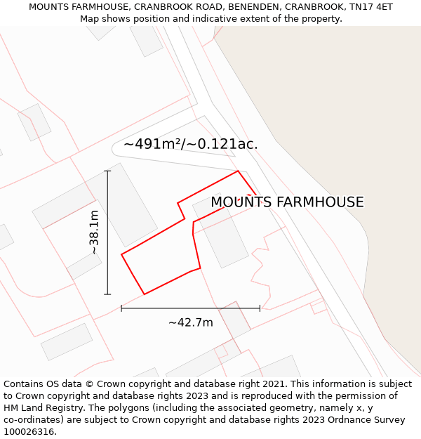 MOUNTS FARMHOUSE, CRANBROOK ROAD, BENENDEN, CRANBROOK, TN17 4ET: Plot and title map