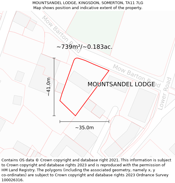 MOUNTSANDEL LODGE, KINGSDON, SOMERTON, TA11 7LG: Plot and title map