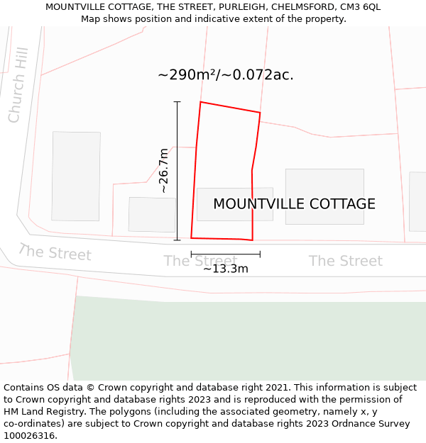 MOUNTVILLE COTTAGE, THE STREET, PURLEIGH, CHELMSFORD, CM3 6QL: Plot and title map