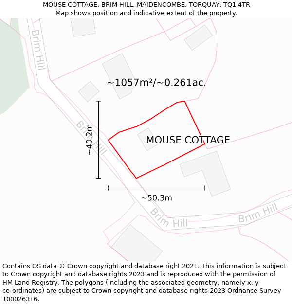 MOUSE COTTAGE, BRIM HILL, MAIDENCOMBE, TORQUAY, TQ1 4TR: Plot and title map