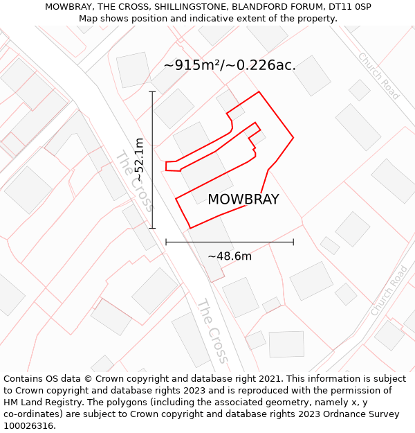 MOWBRAY, THE CROSS, SHILLINGSTONE, BLANDFORD FORUM, DT11 0SP: Plot and title map