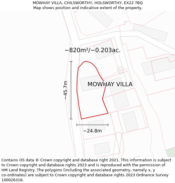 MOWHAY VILLA, CHILSWORTHY, HOLSWORTHY, EX22 7BQ: Plot and title map