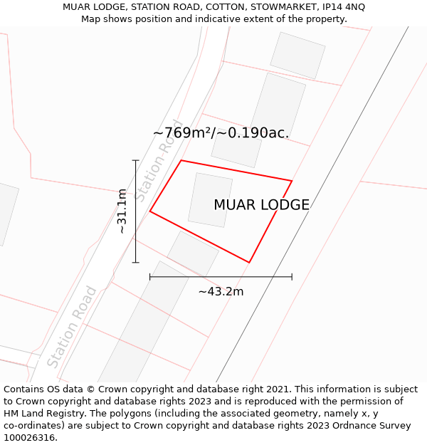 MUAR LODGE, STATION ROAD, COTTON, STOWMARKET, IP14 4NQ: Plot and title map