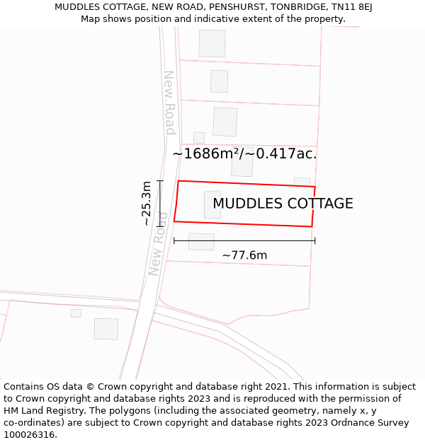 MUDDLES COTTAGE, NEW ROAD, PENSHURST, TONBRIDGE, TN11 8EJ: Plot and title map