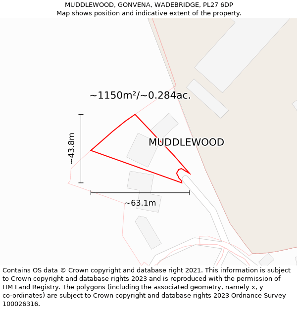 MUDDLEWOOD, GONVENA, WADEBRIDGE, PL27 6DP: Plot and title map