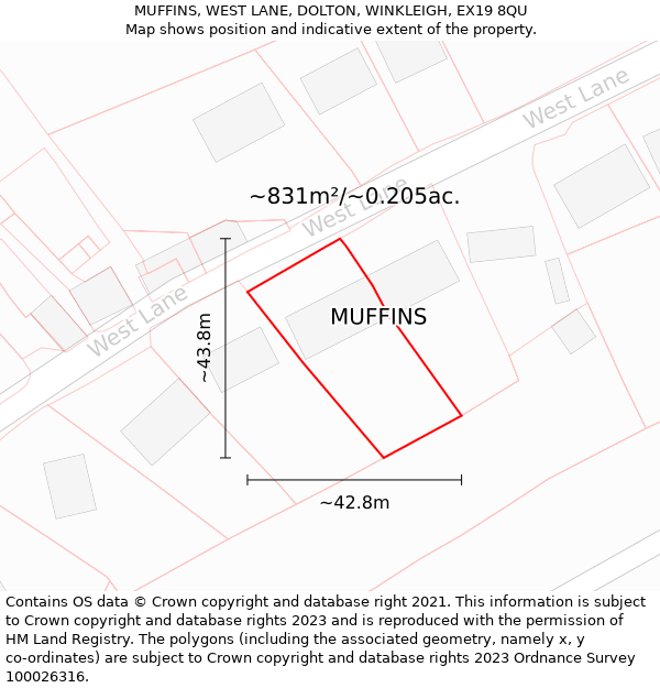 MUFFINS, WEST LANE, DOLTON, WINKLEIGH, EX19 8QU: Plot and title map