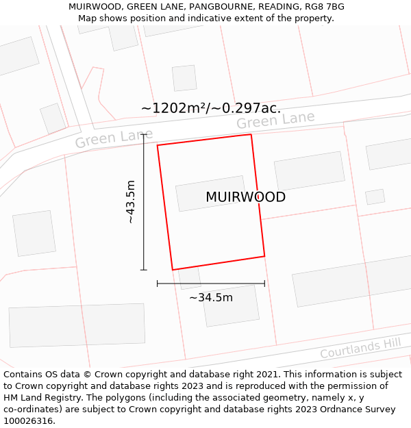 MUIRWOOD, GREEN LANE, PANGBOURNE, READING, RG8 7BG: Plot and title map