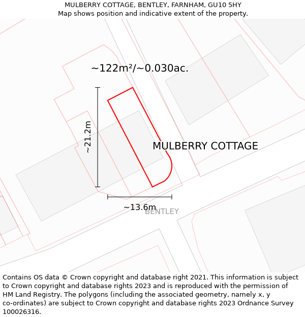MULBERRY COTTAGE, BENTLEY, FARNHAM, GU10 5HY: Plot and title map