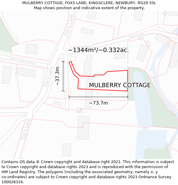 MULBERRY COTTAGE, FOXS LANE, KINGSCLERE, NEWBURY, RG20 5SL: Plot and title map