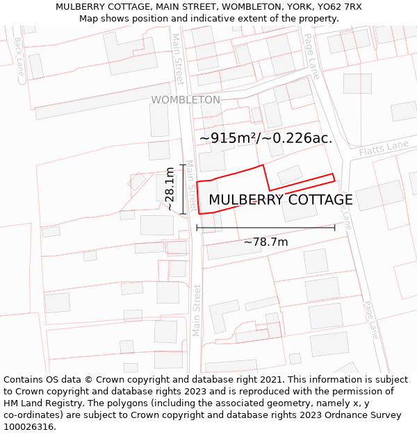MULBERRY COTTAGE, MAIN STREET, WOMBLETON, YORK, YO62 7RX: Plot and title map