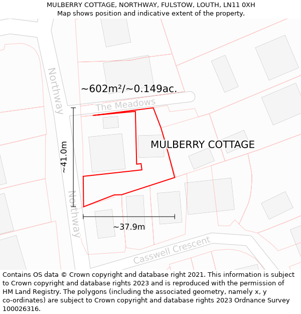 MULBERRY COTTAGE, NORTHWAY, FULSTOW, LOUTH, LN11 0XH: Plot and title map