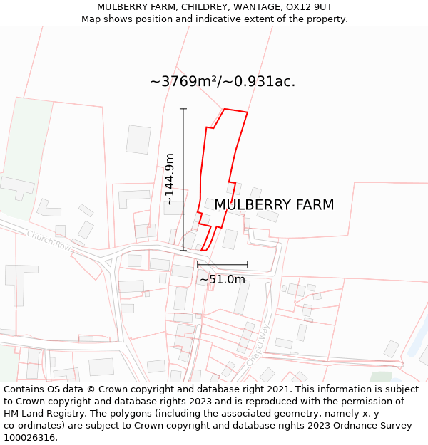 MULBERRY FARM, CHILDREY, WANTAGE, OX12 9UT: Plot and title map