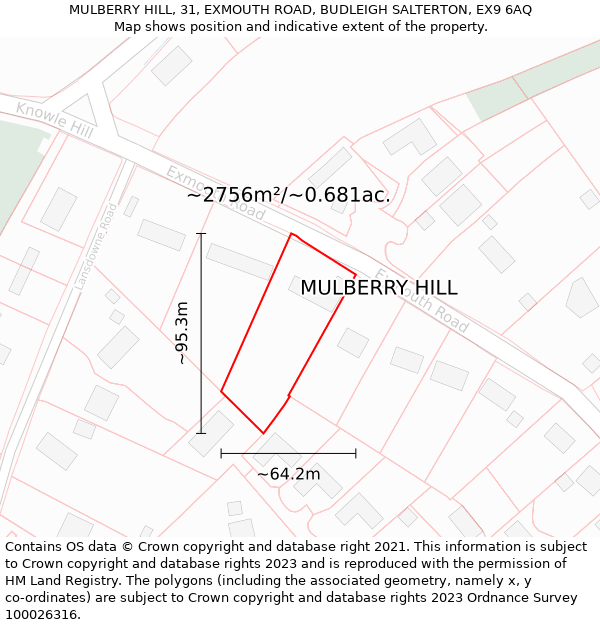 MULBERRY HILL, 31, EXMOUTH ROAD, BUDLEIGH SALTERTON, EX9 6AQ: Plot and title map