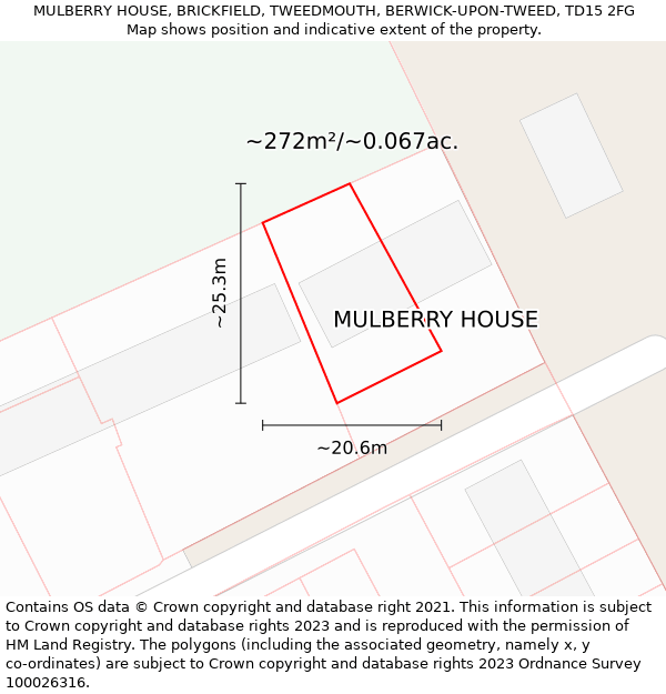 MULBERRY HOUSE, BRICKFIELD, TWEEDMOUTH, BERWICK-UPON-TWEED, TD15 2FG: Plot and title map