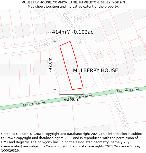 MULBERRY HOUSE, COMMON LANE, HAMBLETON, SELBY, YO8 9JN: Plot and title map