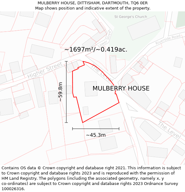 MULBERRY HOUSE, DITTISHAM, DARTMOUTH, TQ6 0ER: Plot and title map