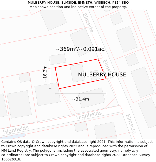 MULBERRY HOUSE, ELMSIDE, EMNETH, WISBECH, PE14 8BQ: Plot and title map