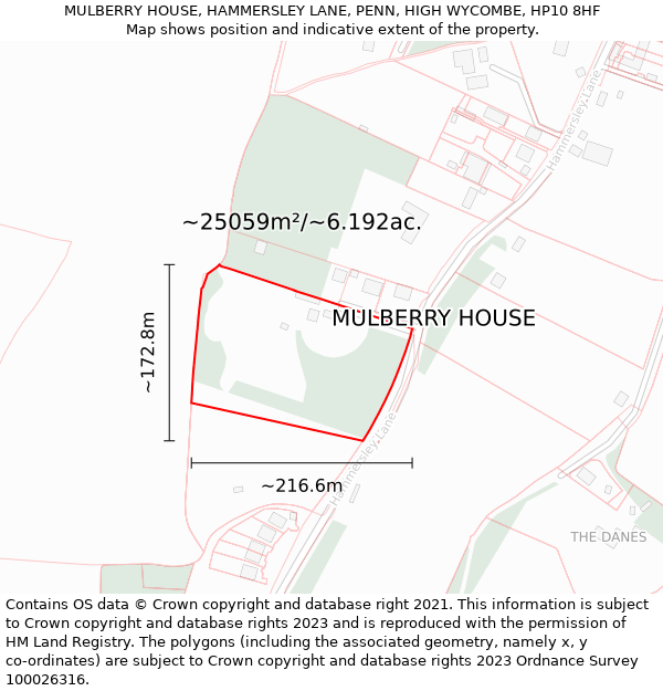 MULBERRY HOUSE, HAMMERSLEY LANE, PENN, HIGH WYCOMBE, HP10 8HF: Plot and title map