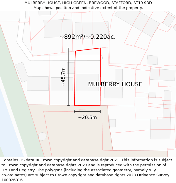 MULBERRY HOUSE, HIGH GREEN, BREWOOD, STAFFORD, ST19 9BD: Plot and title map