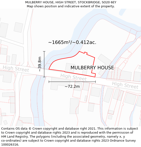 MULBERRY HOUSE, HIGH STREET, STOCKBRIDGE, SO20 6EY: Plot and title map