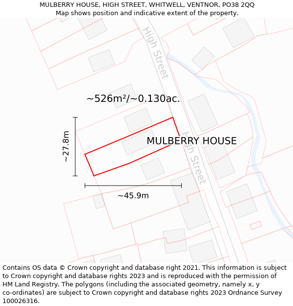 MULBERRY HOUSE, HIGH STREET, WHITWELL, VENTNOR, PO38 2QQ: Plot and title map