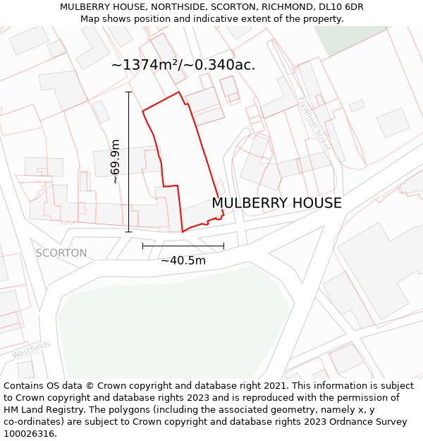 MULBERRY HOUSE, NORTHSIDE, SCORTON, RICHMOND, DL10 6DR: Plot and title map