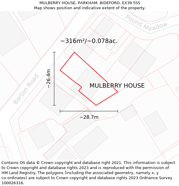 MULBERRY HOUSE, PARKHAM, BIDEFORD, EX39 5SS: Plot and title map