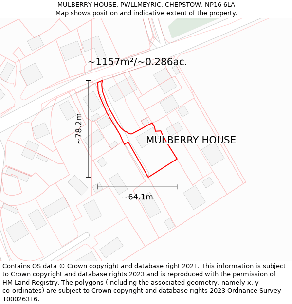 MULBERRY HOUSE, PWLLMEYRIC, CHEPSTOW, NP16 6LA: Plot and title map