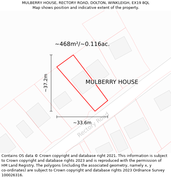 MULBERRY HOUSE, RECTORY ROAD, DOLTON, WINKLEIGH, EX19 8QL: Plot and title map