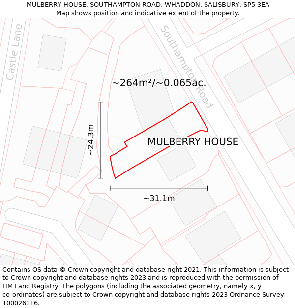MULBERRY HOUSE, SOUTHAMPTON ROAD, WHADDON, SALISBURY, SP5 3EA: Plot and title map