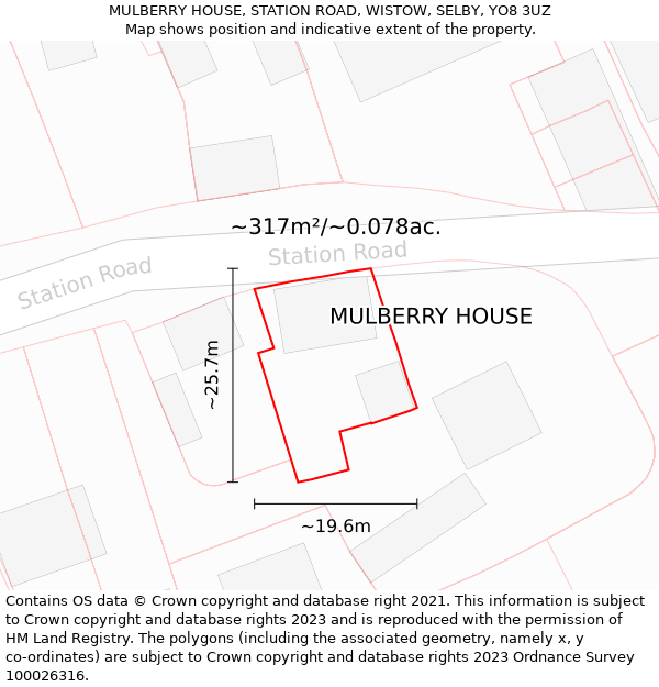 MULBERRY HOUSE, STATION ROAD, WISTOW, SELBY, YO8 3UZ: Plot and title map