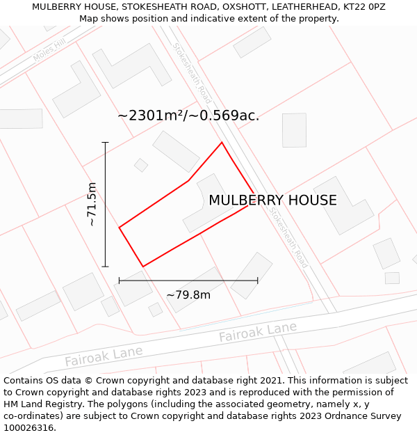 MULBERRY HOUSE, STOKESHEATH ROAD, OXSHOTT, LEATHERHEAD, KT22 0PZ: Plot and title map