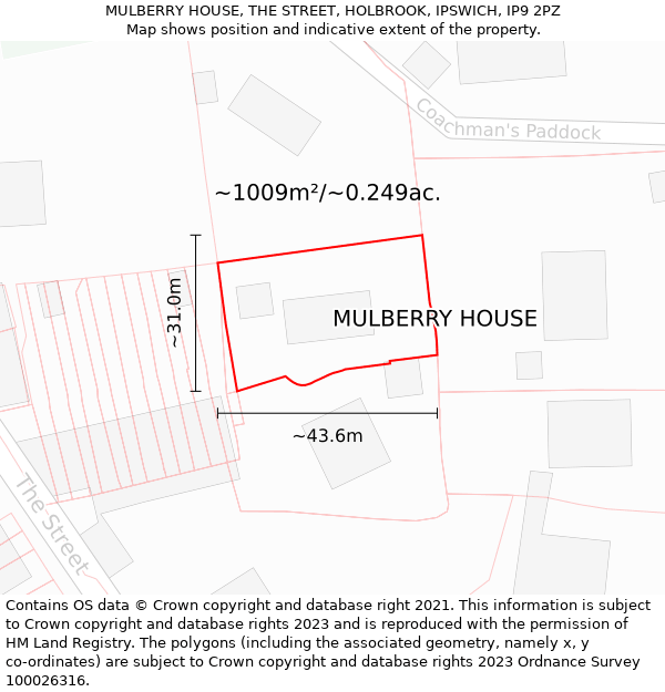 MULBERRY HOUSE, THE STREET, HOLBROOK, IPSWICH, IP9 2PZ: Plot and title map