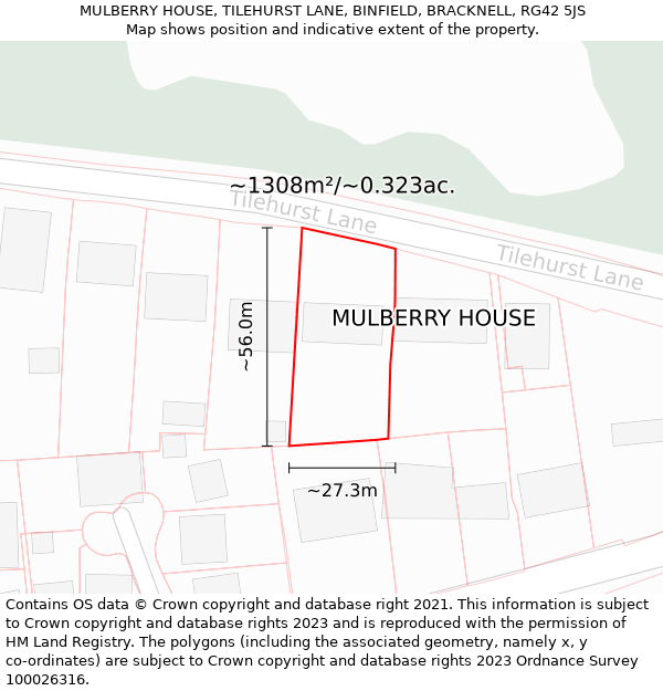 MULBERRY HOUSE, TILEHURST LANE, BINFIELD, BRACKNELL, RG42 5JS: Plot and title map