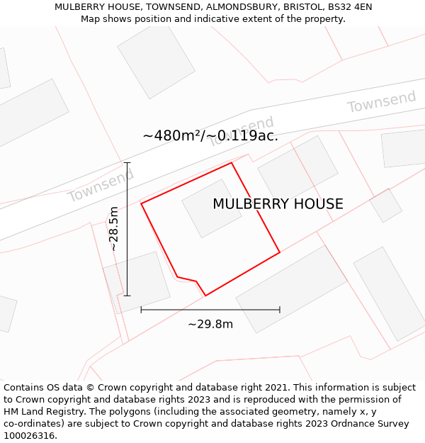 MULBERRY HOUSE, TOWNSEND, ALMONDSBURY, BRISTOL, BS32 4EN: Plot and title map