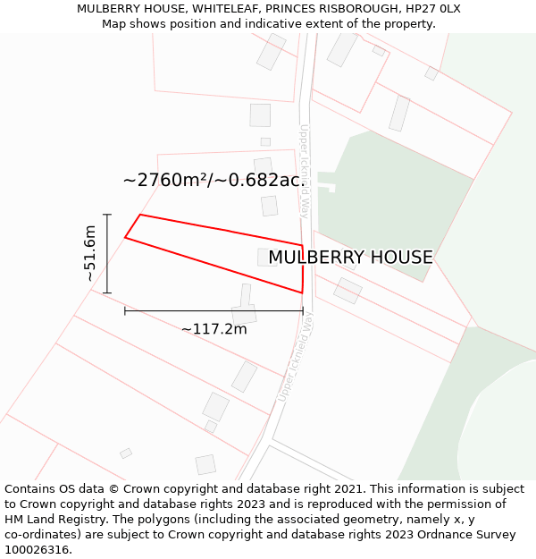 MULBERRY HOUSE, WHITELEAF, PRINCES RISBOROUGH, HP27 0LX: Plot and title map